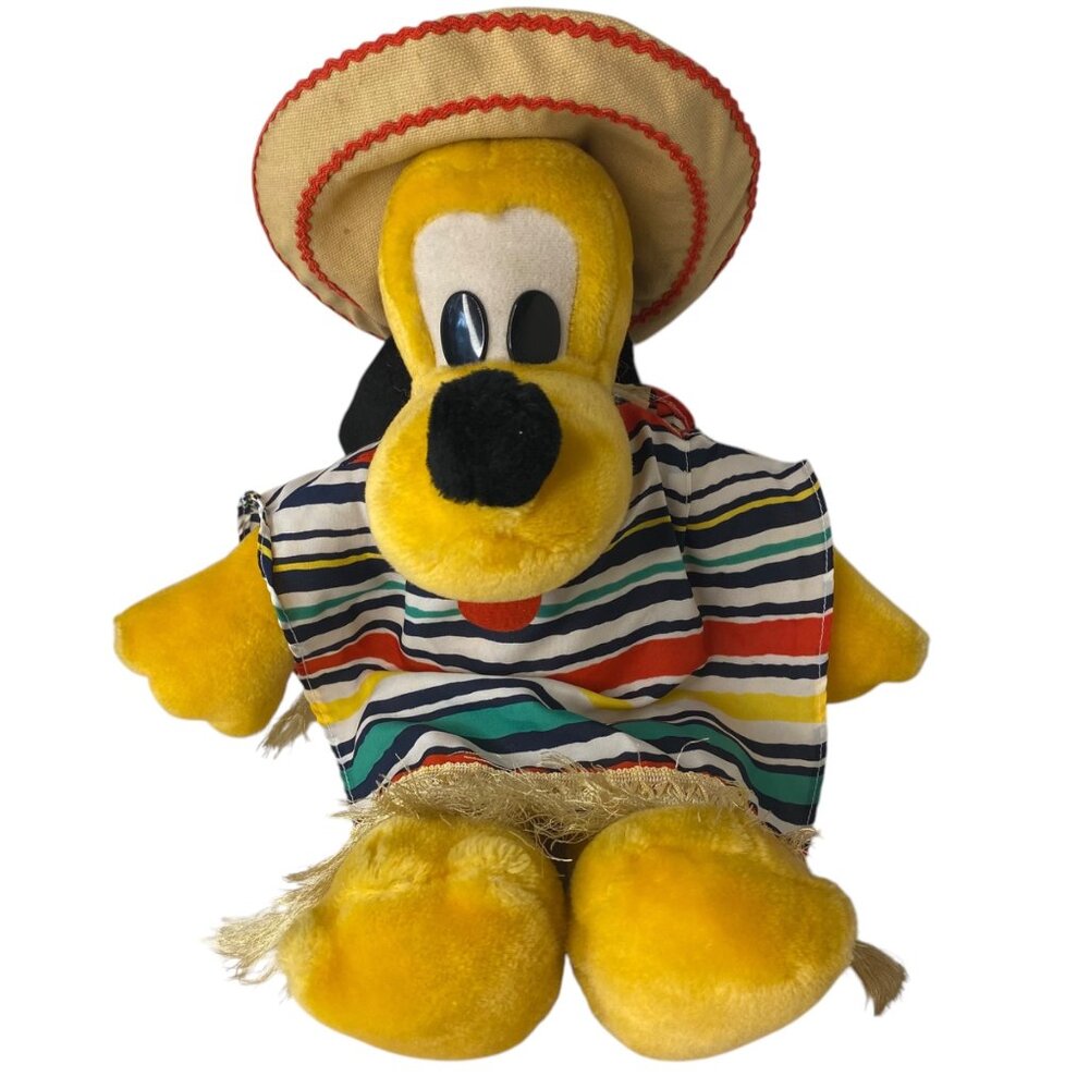 Vintage Disneyland Pluto Plush Mexican Outfit Sombrero 70s Walt Disney World 17"